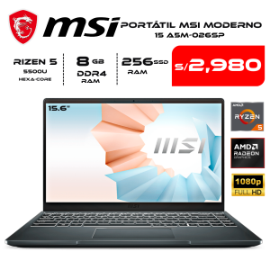 LAPTOP GAMER MSI MODERN 15 A5M AMD RYZEN 5 16GB RAM 512GB SSD 15.6"