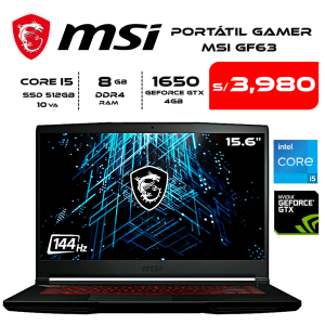 Laptop Gamer MSI GF63 THIN 10SC 15.6" Intel Core i5-10500H 512GB SSD 16GB RAM